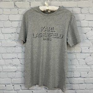Karl Lagerfeld‎ Paris Men's Cotton Block Shadow Logo T-Shirt, Size Small, Gray